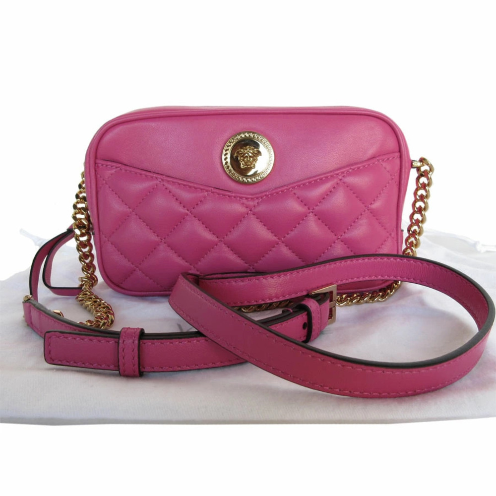 Versace Medusa Crossbody Shoulder Bag Magenta Gold Leather